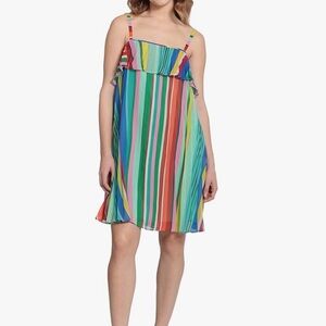 NWT Donna Morgan multi-coloured rainbow mini dress with ruffles
